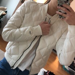 Alo Yoga White Puff Bomber, Size XS